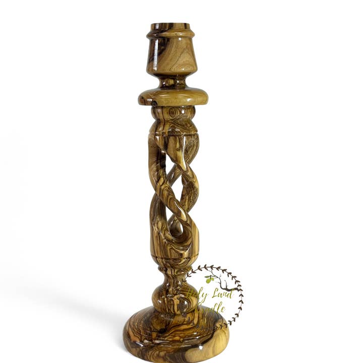 Olive Wood Candlesticks Spiral for wholesale by Holy Land Cradle