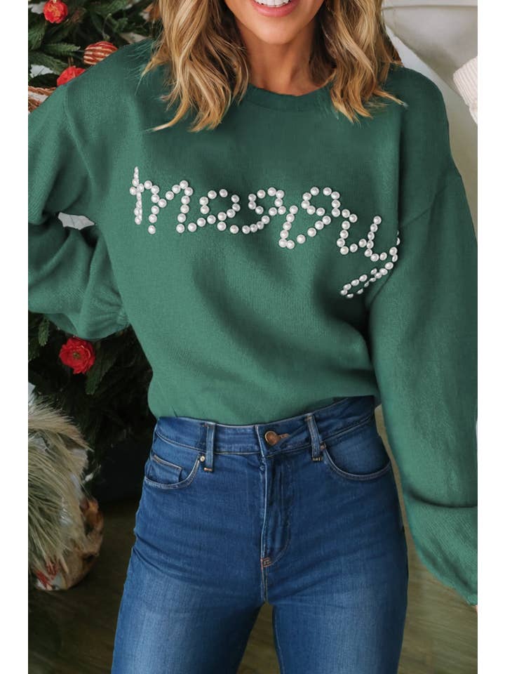 Little Daisy Closet - Wholesale Knit Sweater - Women's - LDC Pearl Beaded Merry Casual Sweater