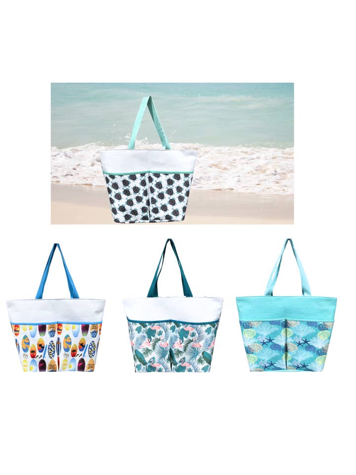 Women's Large Size Beach Tote | Two Front Pockets for wholesale by Yumi Hats