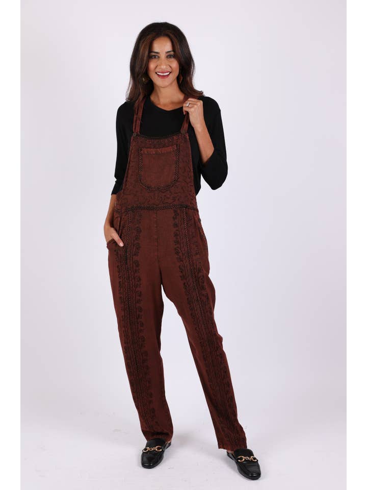 Sacred Threads - Wholesale Overalls - Women's - Stonewashed Boho Embroidered Overalls: Fall Colors2