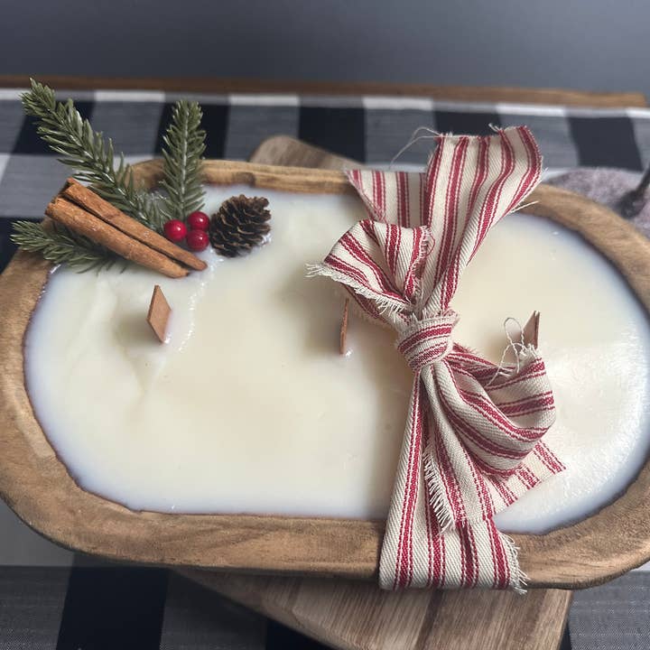 Christmas Dough Bowl Soy Wax Candle w/ pine cone and other Purchase Wholesale decorative candles. Free Returns & Net 60 Terms on Faire trending on Faire.