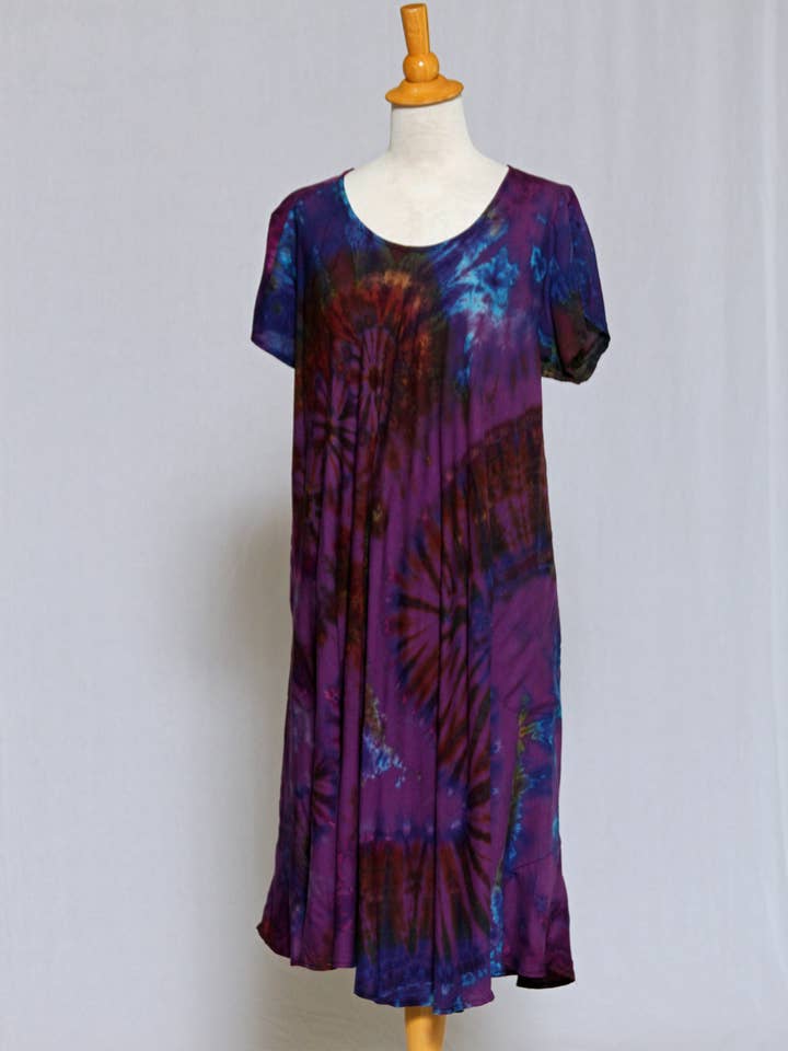 Robe Tie Dye à Manches Casquette avec Poches - Violet pour la vente par Zumi