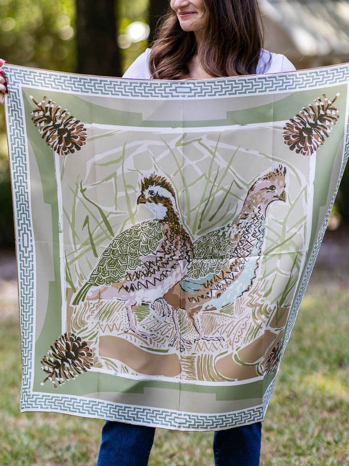Pink Quail Pair - Double-Sided Silk Scarf for wholesale by Austin Williams Art