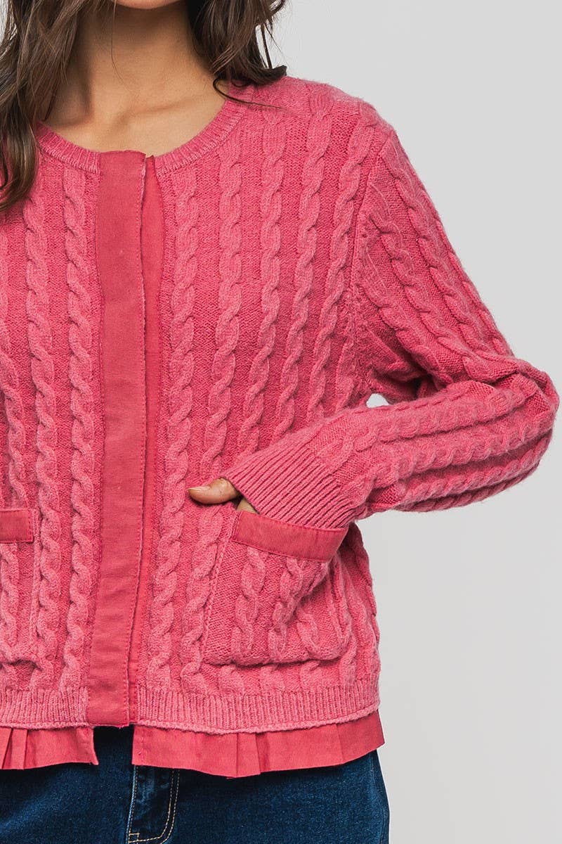 Urban Daizy - Wholesale Cardigan - Women's - Cable Knit Snap Front Ribbed Trim Long Sleeve Sweater11