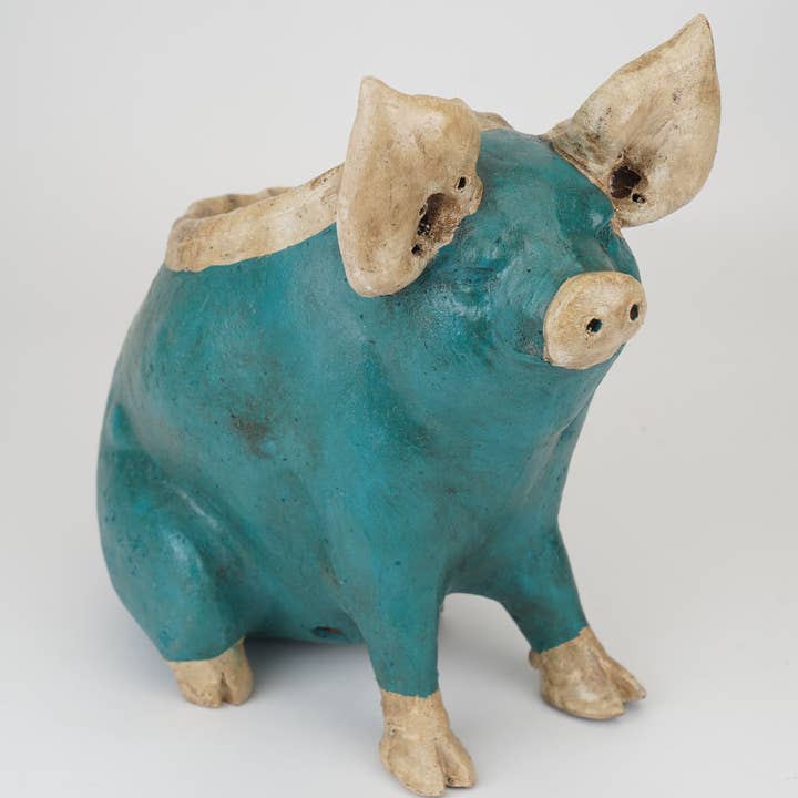 My Amigos Imports - Vendita all'ingrosso Vasi per piante - Fioriera da giardino Wilber the Pig, in argilla, fatta a mano, 33 x 7 x 15 pollici