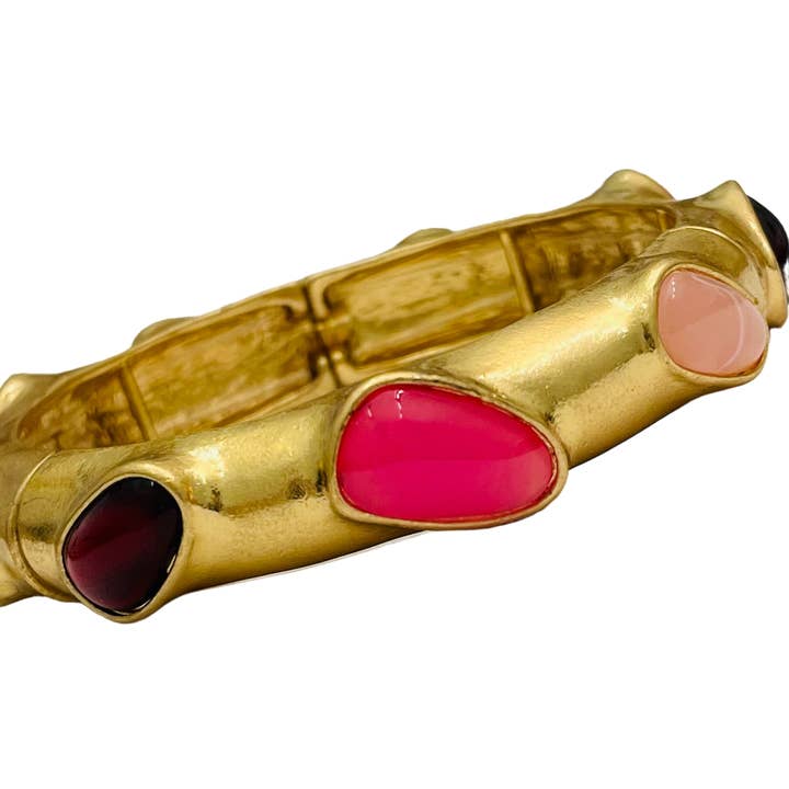 TWO FORTY TWO - Wholesale Cuff Bracelet - VINTAGE - Faux Stone Bangle (gold/pink) BR126