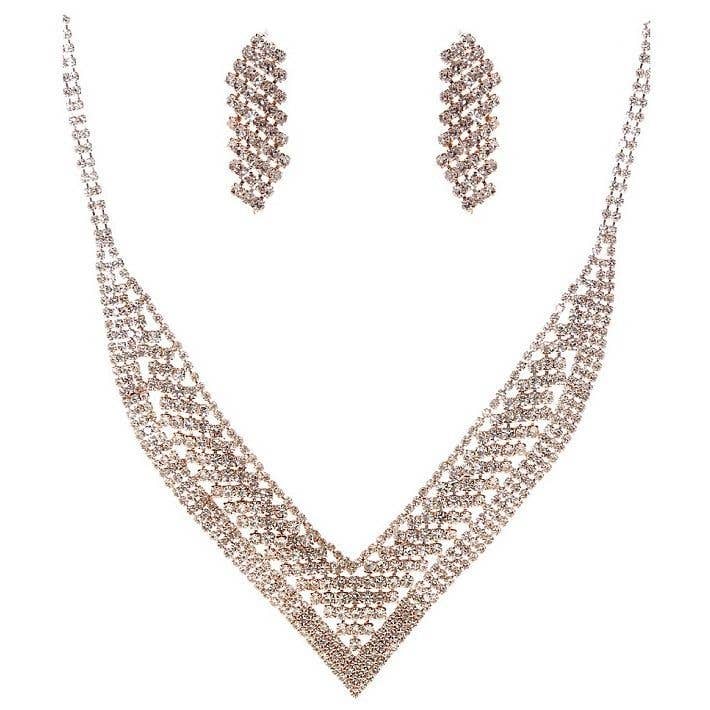 Diacly – wholesale Link & chain necklace – Glamorous V Shape Bib CZ Necklace Set3