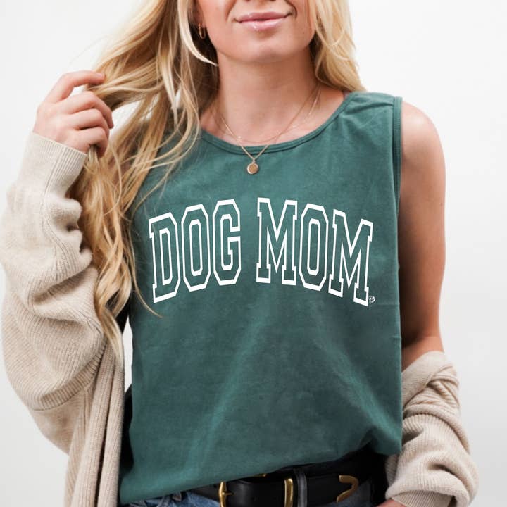 Arched Collegiate Dog Mom Tank Top Shirt | DP1236 for wholesale by The Dapper Paw