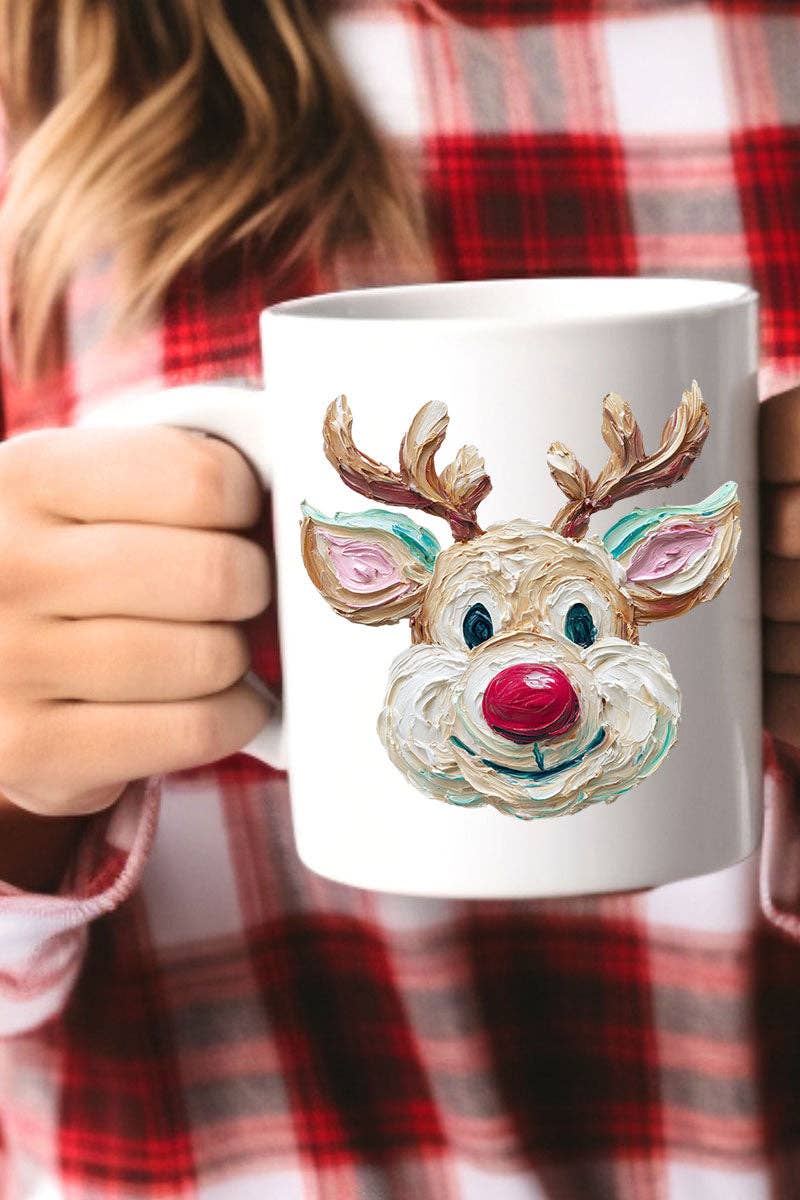 Wholesale Accessory Market - Wholesale Coffee Mug - The Colorful Painted Reindeer Ceramic Mug