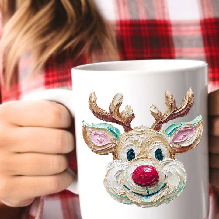 Wholesale Accessory Market - Wholesale Coffee Mug - The Colorful Painted Reindeer Ceramic Mug0