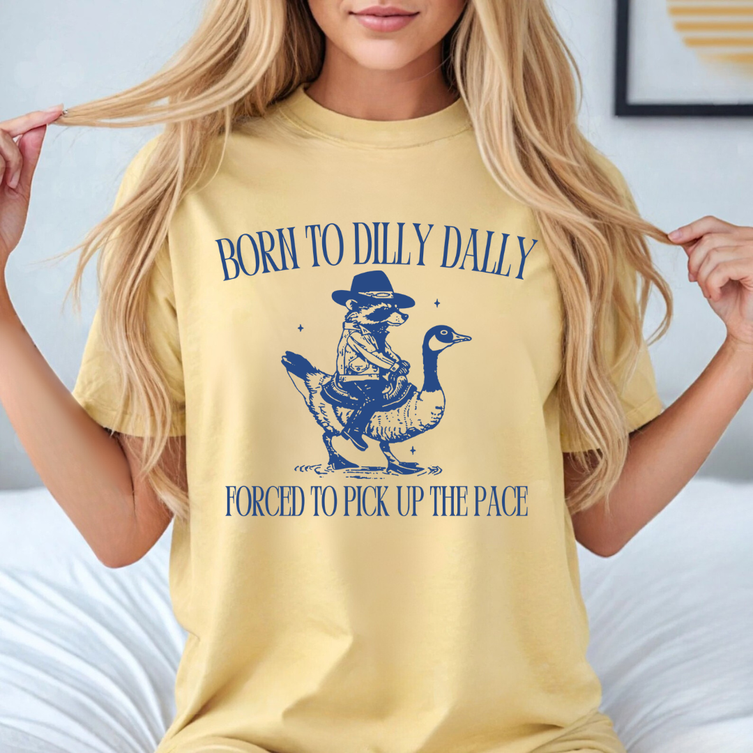 Clover + Cotton Co - Wholesale Screen Printed T-Shirt - Unisex - Over Print | Born To Dilly Dally Tees10