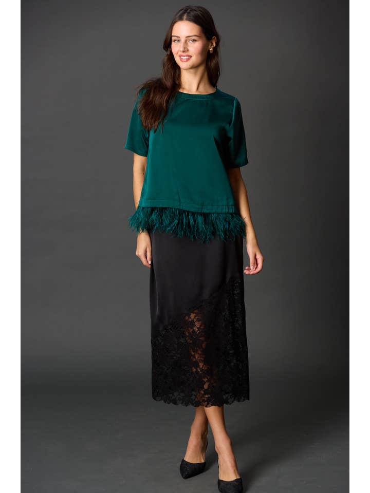 Before You Collection - Wholesale Blouse - Women's - Satin Feather Trim Short Sleeve Top3