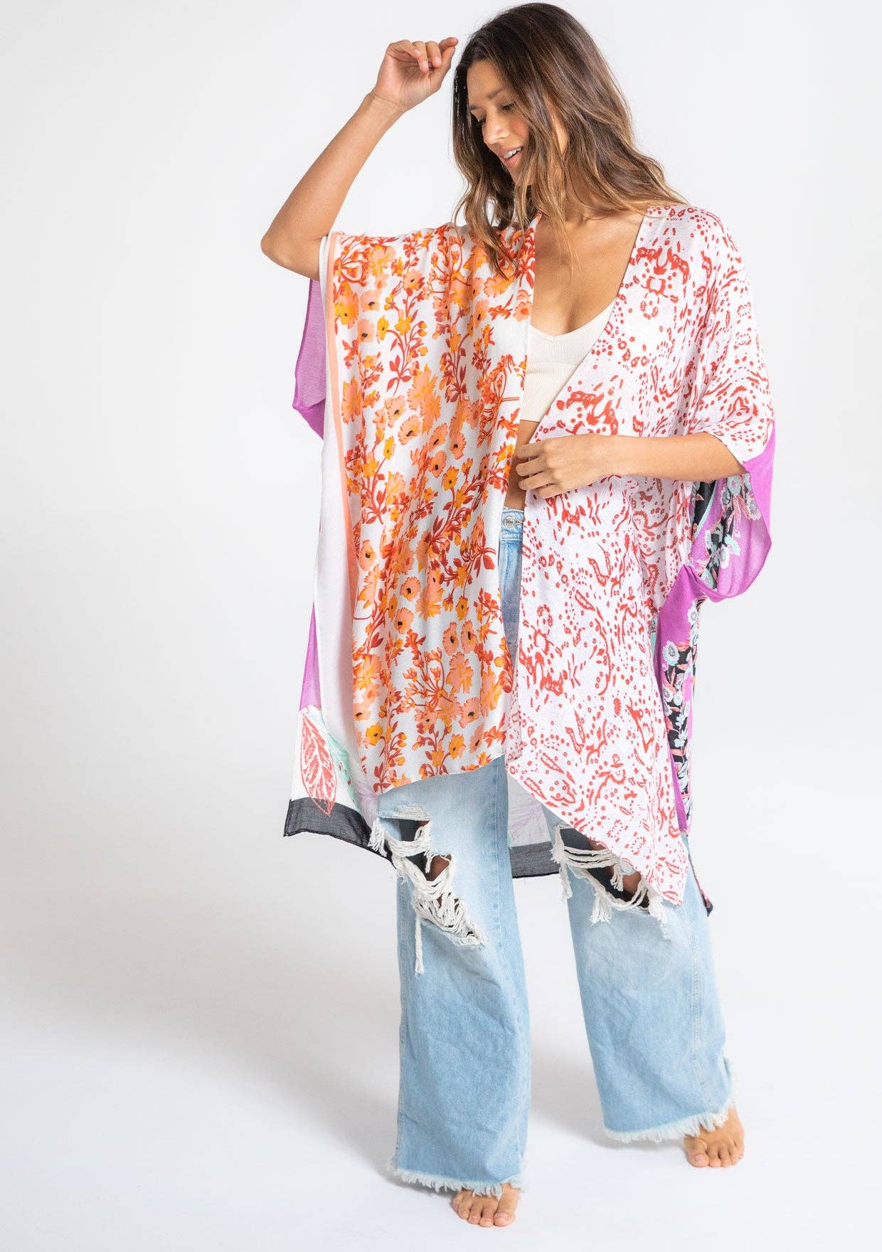 Lovestitch - Wholesale Kimono - Women's - Floral Multi Bohemian Open Front Kimono21