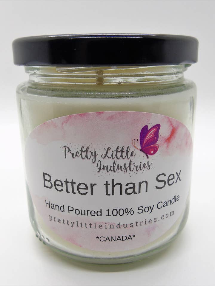 Naughty themed soy candle- Better than Sex for wholesale by Pretty Little Industries Ltd