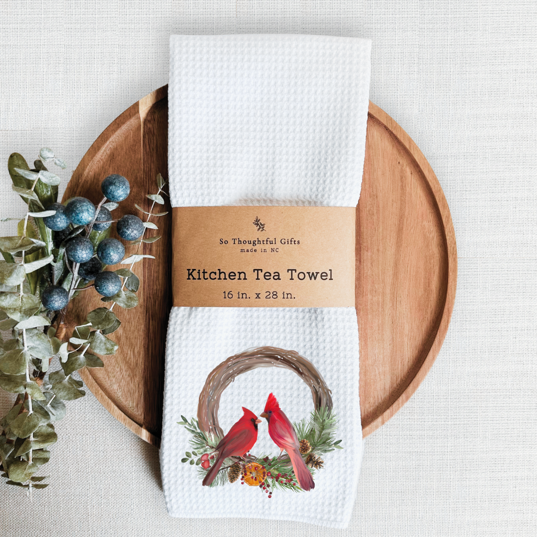 So Thoughtful Gifts – Toalha de chá por atacado – Pano de Cozinha de Natal - Grinalda de Cardeal | Pano de Cozinha1