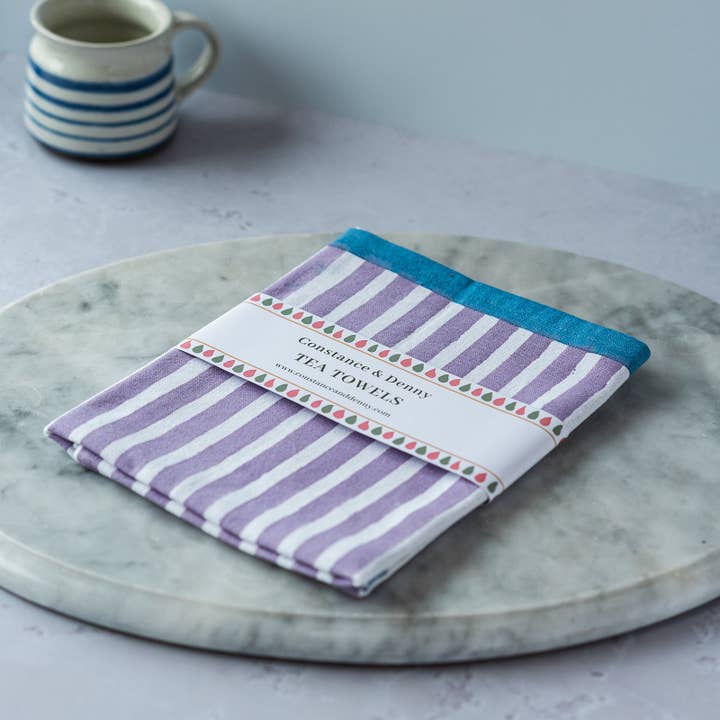 Constance & Denny - Wholesale Tea Towel - NEW STRIPE LILAC tea towel
