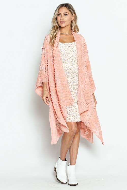 Justin & Taylor - Wholesale Kimono - Women's - Puffer-Up | Soft Textured Cover-Up Kimono With Pom Detail80