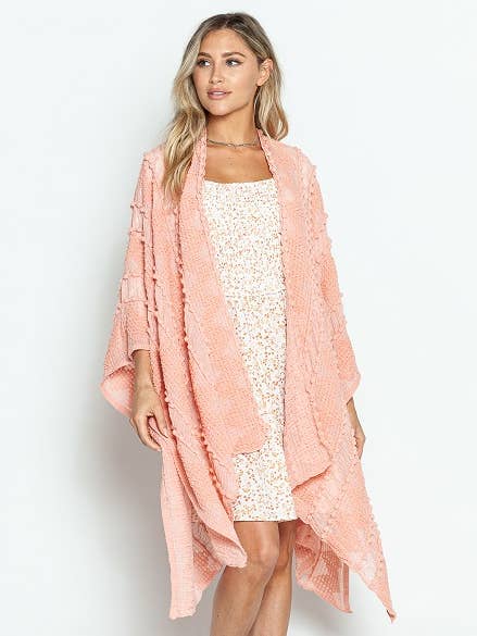 Justin & Taylor - Wholesale Kimono - Women's - Puffer-Up | Soft Textured Cover-Up Kimono With Pom Detail80