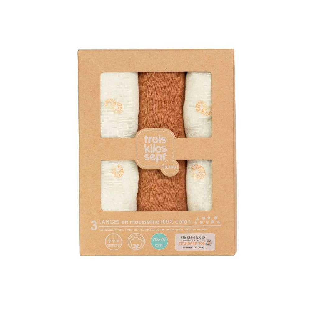 Trois kilos Sept - Wholesale Swaddle Set - Baby - Pack of 3 diapers 70*70cm - Diplododo1