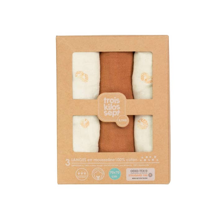 Trois kilos Sept - Wholesale Swaddle Set - Baby - Pack of 3 diapers 70*70cm - Diplododo1