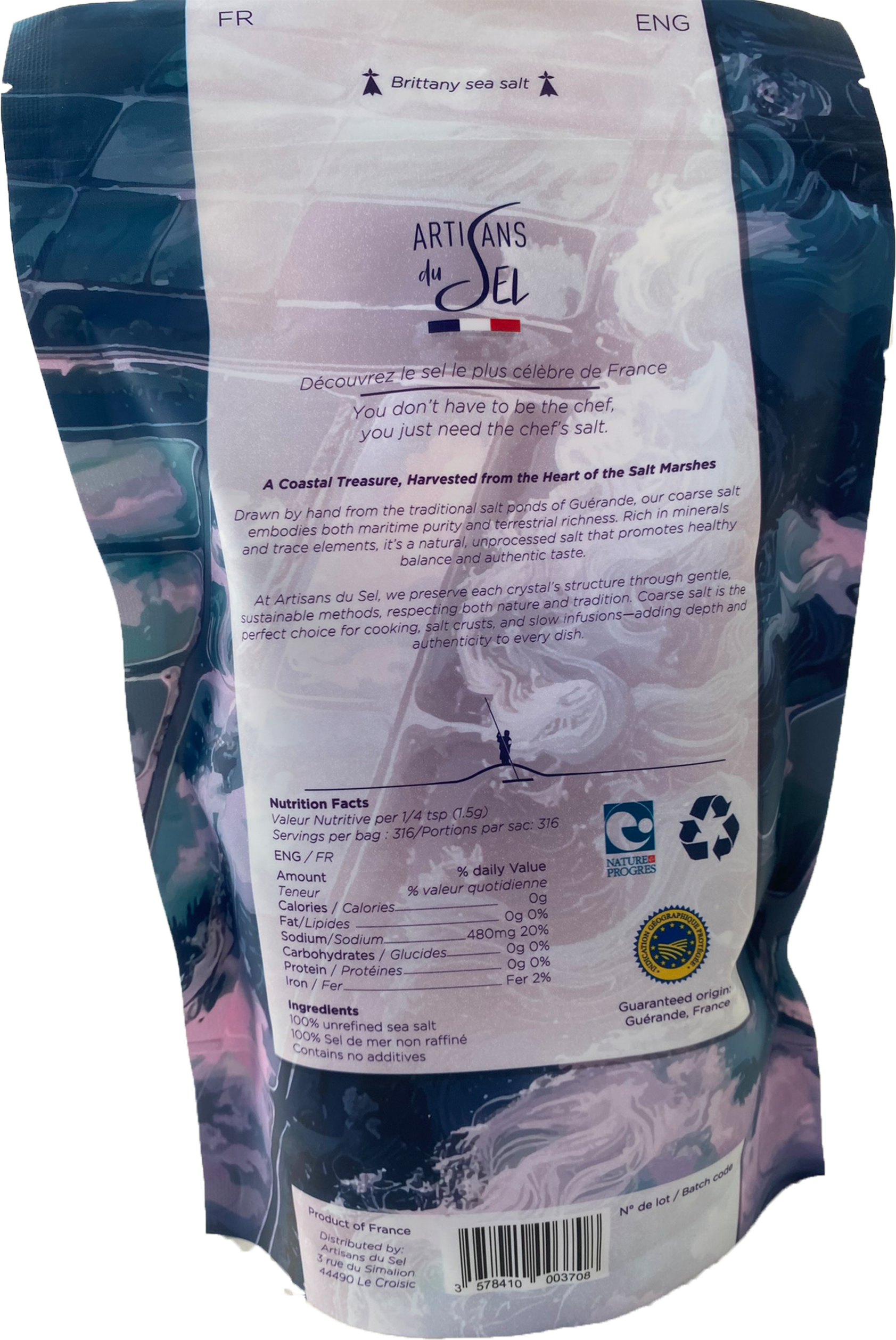Artisans du sel - Vente Sel - Sel de Guérande Naturel - 475g | Sac recyclable refermable2