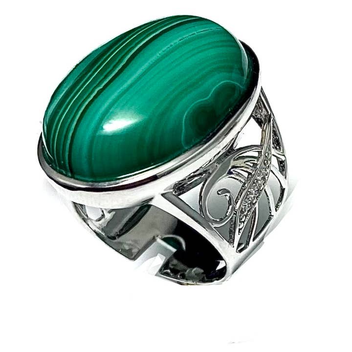 Malachit 35CT Filigran Sterlingsilber Herrenring für den Großhandel von Twan Kee Jewelry