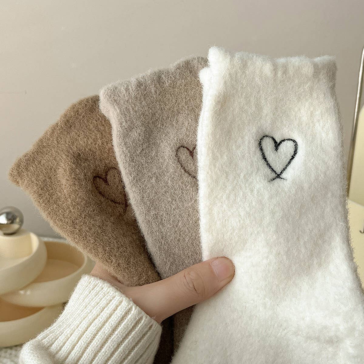 ACCITY - Wholesale Socks - Women's - Heart Plush Socks Women Winter Warm Cozy Home_CWMS028436