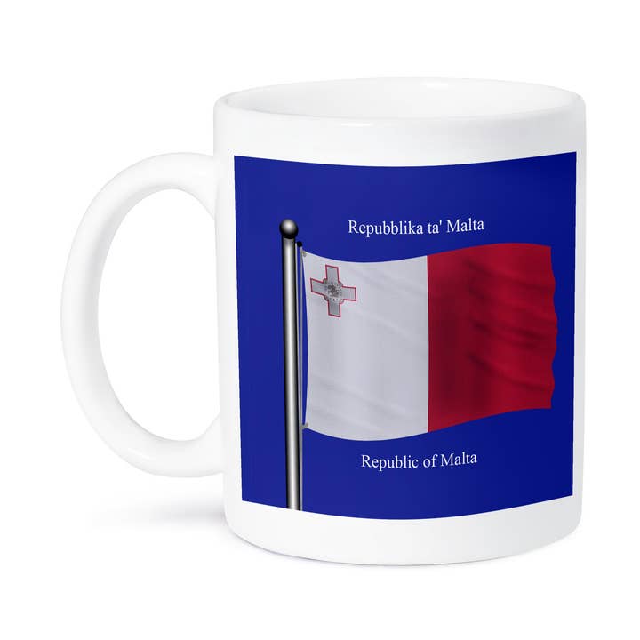 3dRose - Wholesale Coffee Mug - 3dRose, The flag of Malta on a blue background with Republic of Malta in English and Maltese, Mug8