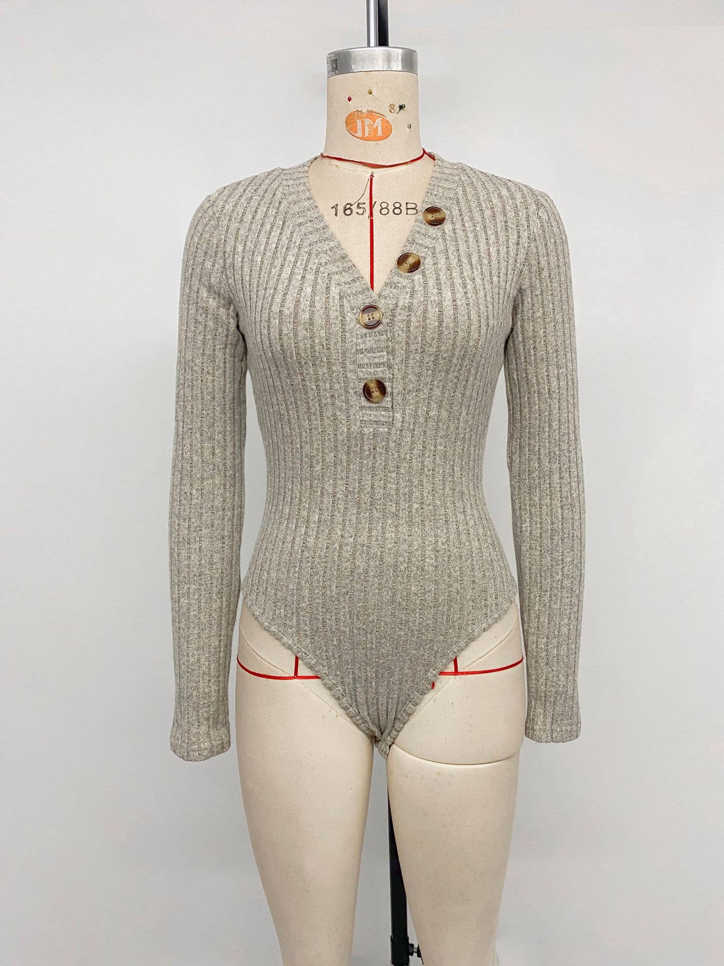 KAKI Combinaison à rayures unies avec col en V en vente sur Faire11