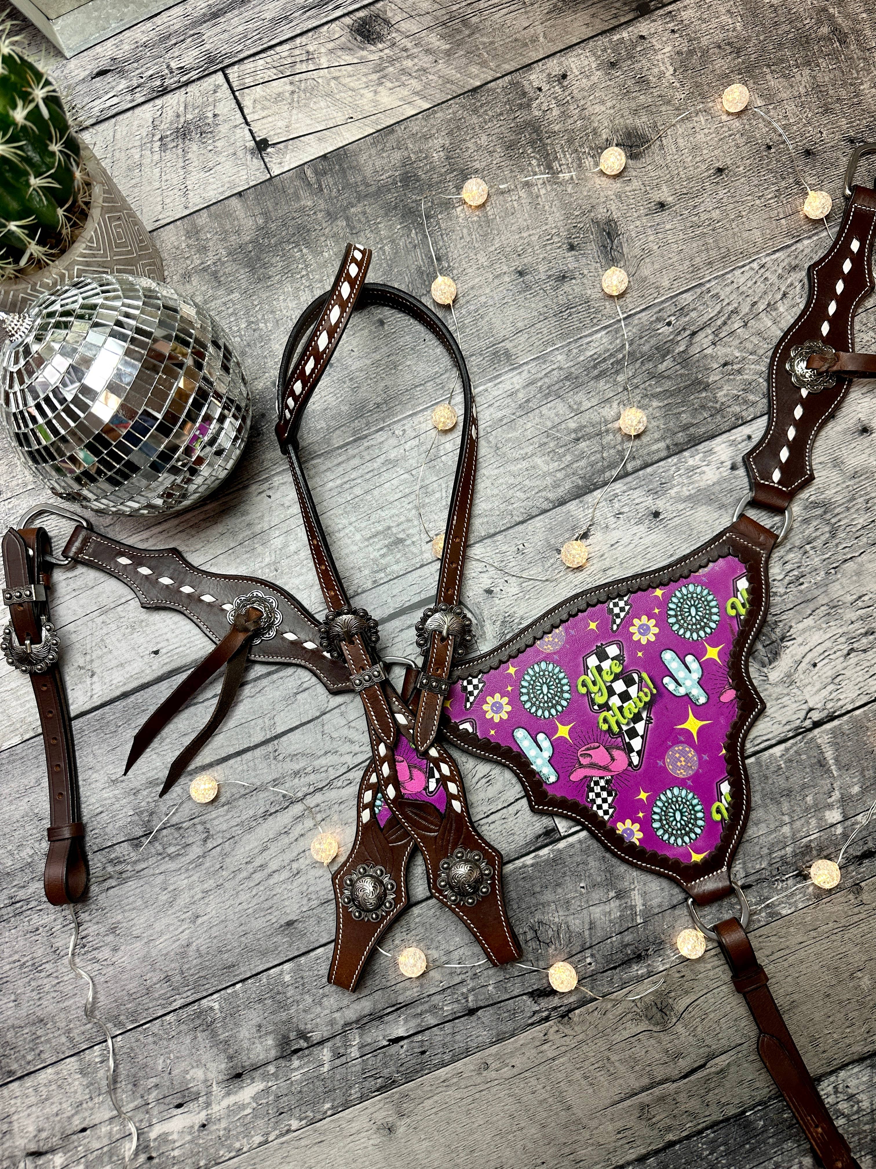 Schulz Equine - Wholesale Horseback Riding Gear - Neon Yeehaw Headstall and Breast Collar Set8