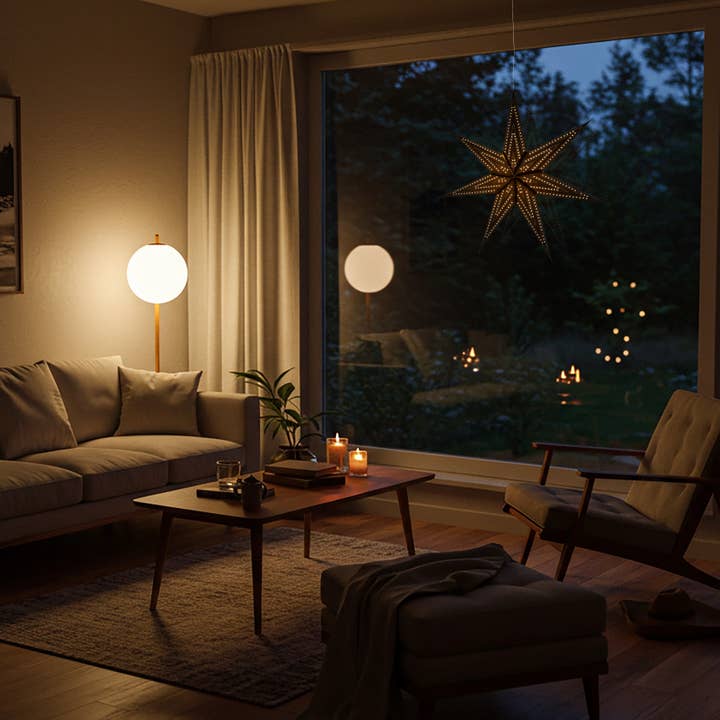 Artschatz LLC - Wholesale Paper Lantern/Lamp - Prima Dottie ~ 7 P, 23", Black Paper Star Lantern Light2