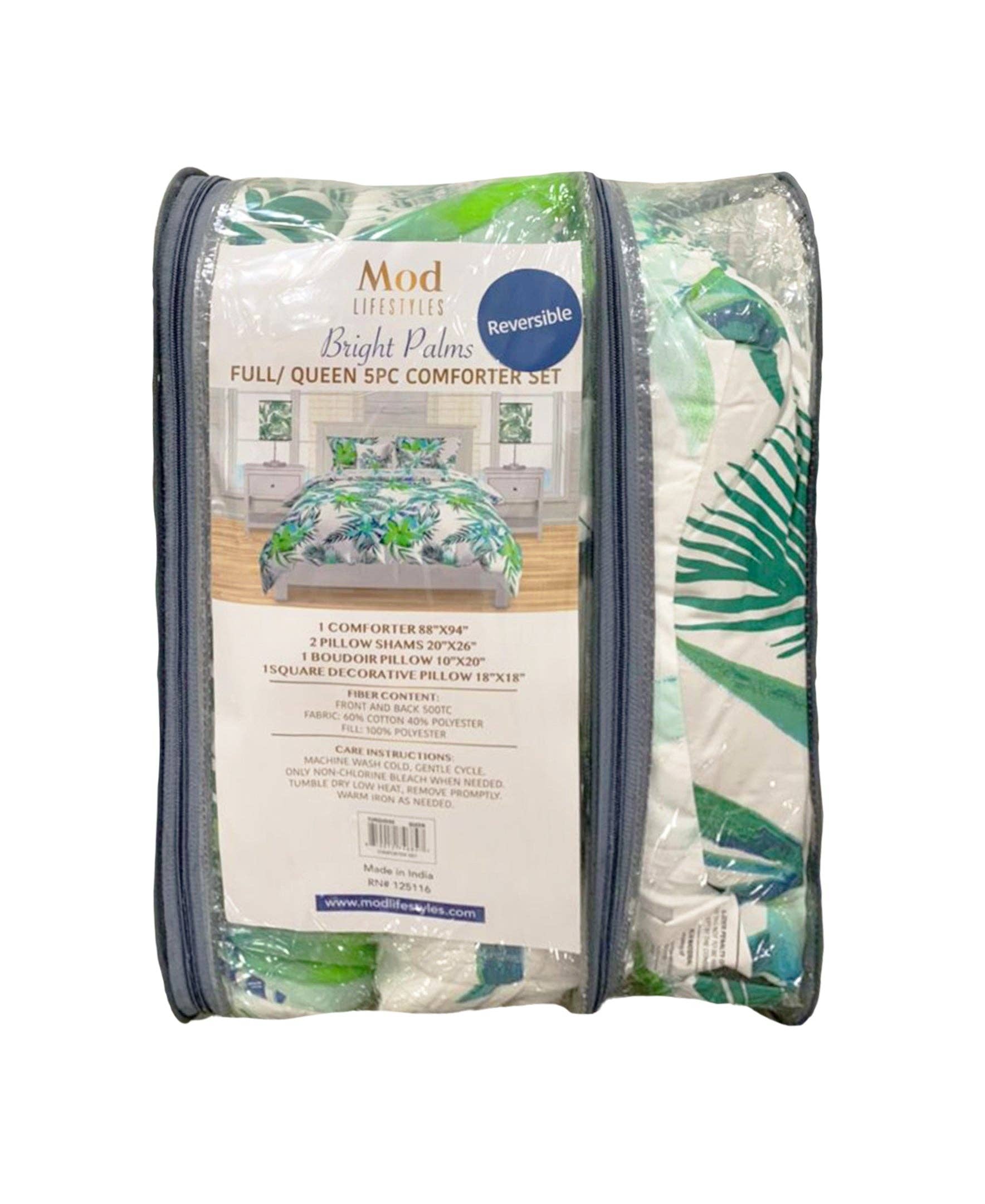 Turqouise King Bright Palms 5-PC Comforter Set, 106" X 94" for wholesale on Faire6