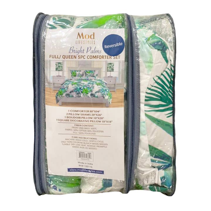 Turqouise King Bright Palms 5-PC Comforter Set, 106" X 94" for wholesale on Faire6