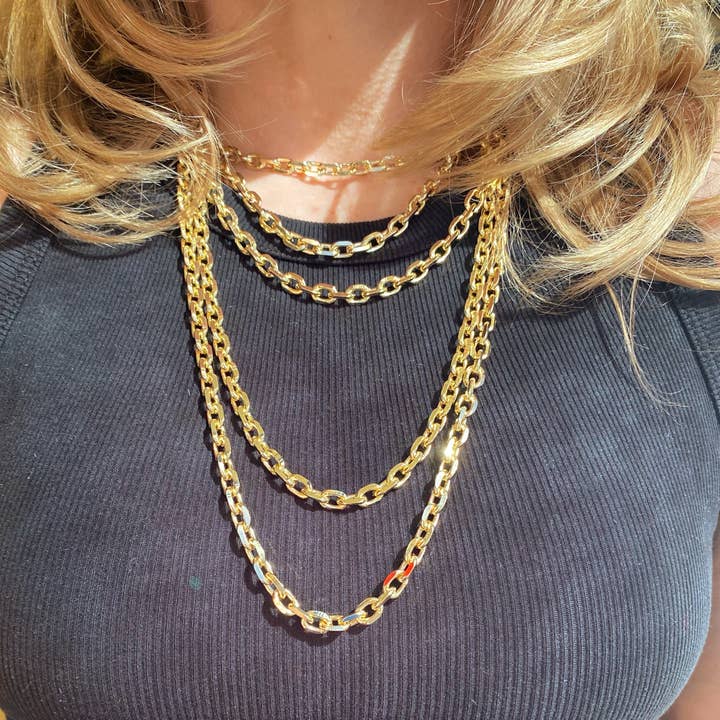 GoldFi - Wholesale Link & Chain Necklace - Gorgeous 18k Gold Filled Diamond Cut Anchor Chain Necklace