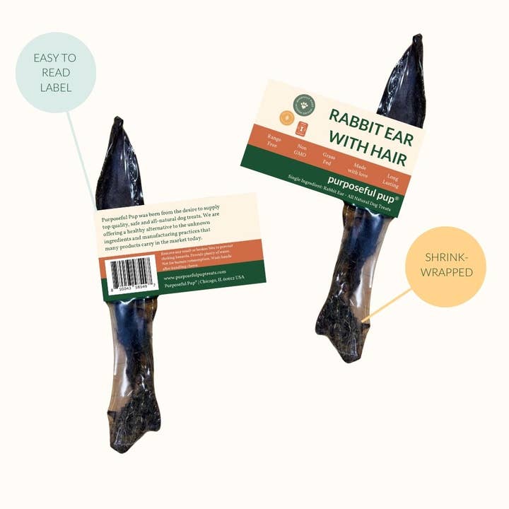 Purposeful Pup Treats - Wholesale Pet Treats - Dog - Rabbit Ears with HairÂ