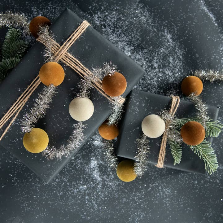 6' - GRADIENT TAN 2" FLOCKED BALL GARLAND for wholesale by Ragon House