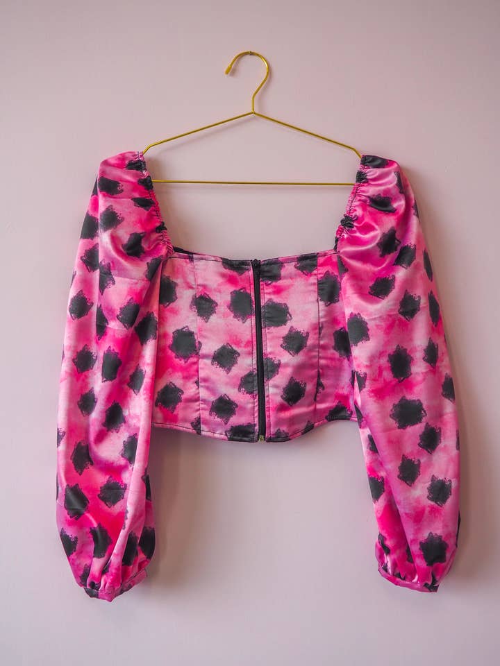 Winny Hot Pink Fuchsia Puff Sleeve Corset Top for wholesale by BY MEGAN CROSBY