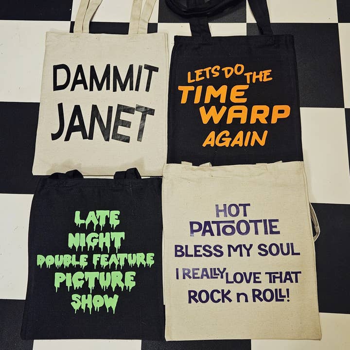 Flip The Record - Wholesale Tote Bag - Unisex - Canvas Tote Bags. Rocky Horror set 1