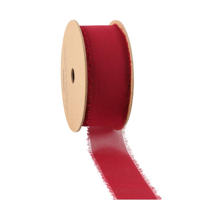 1 1/2" Frayed Edge Chiffon Ribbon | Burgundy | 10 Yard Roll for wholesale by LA Ribbons Wholesale