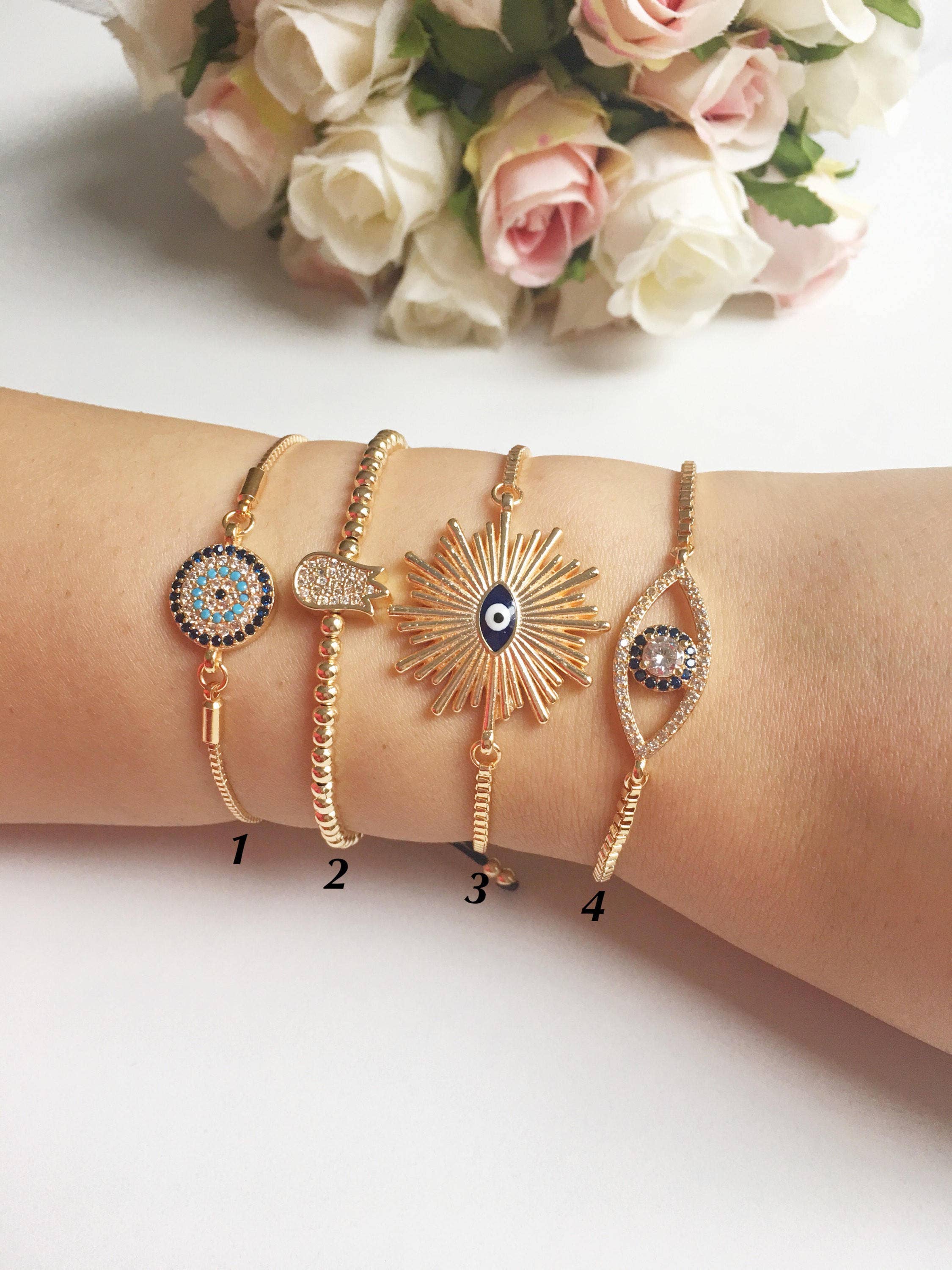Evileyefavor - Wholesale Charm/Dangle Bracelet - Gold Evil Eye Bracelet, Adjustable Greek Jewelry2