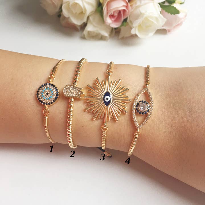 Evileyefavor - Wholesale Charm/dangle bracelet - Gold Evil Eye Bracelet, Adjustable Greek Jewelry2