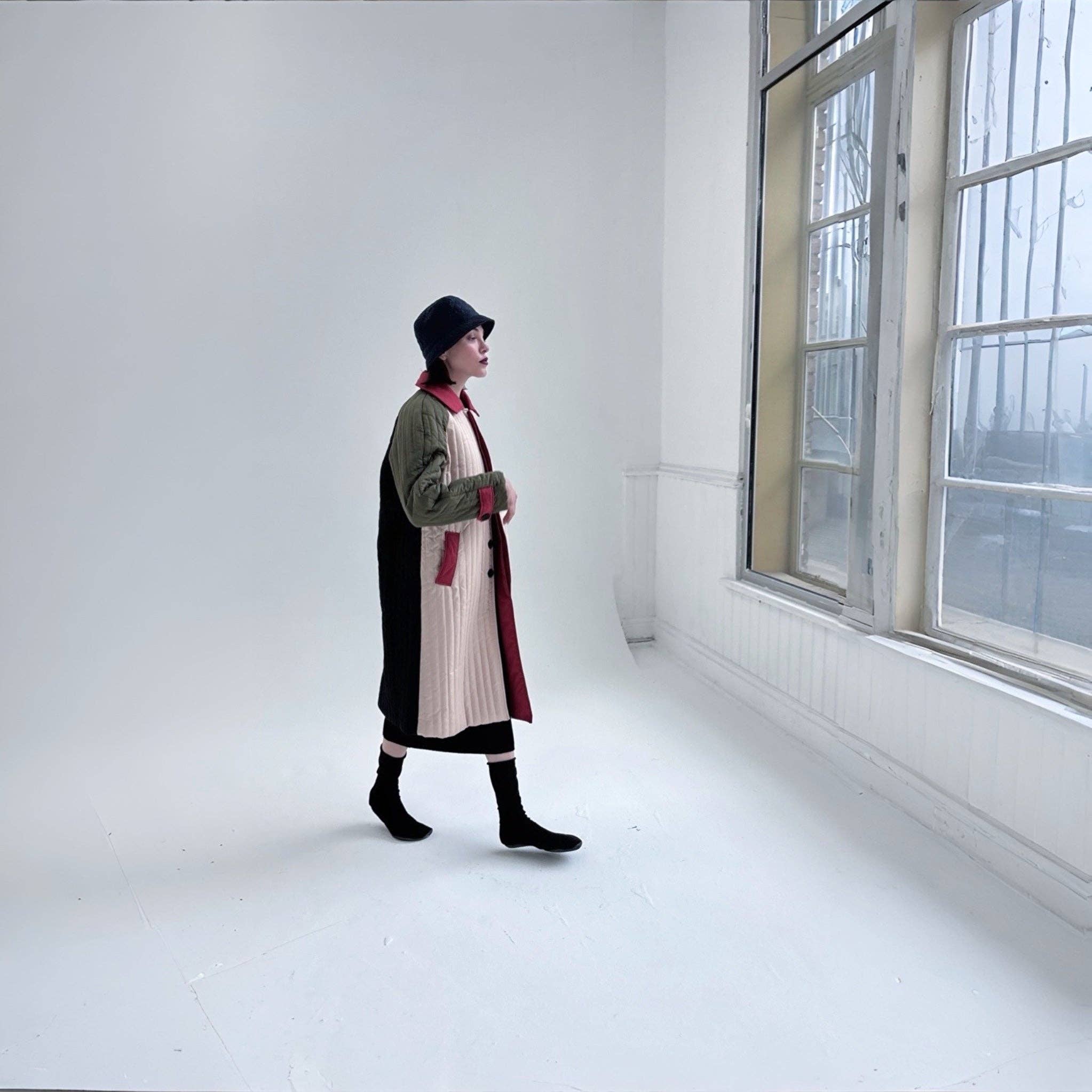 London Atelier Byproduct – wholesale Jacket – Women's – Beige Khaki Patchwork Color Block Quilt Long Jacket8