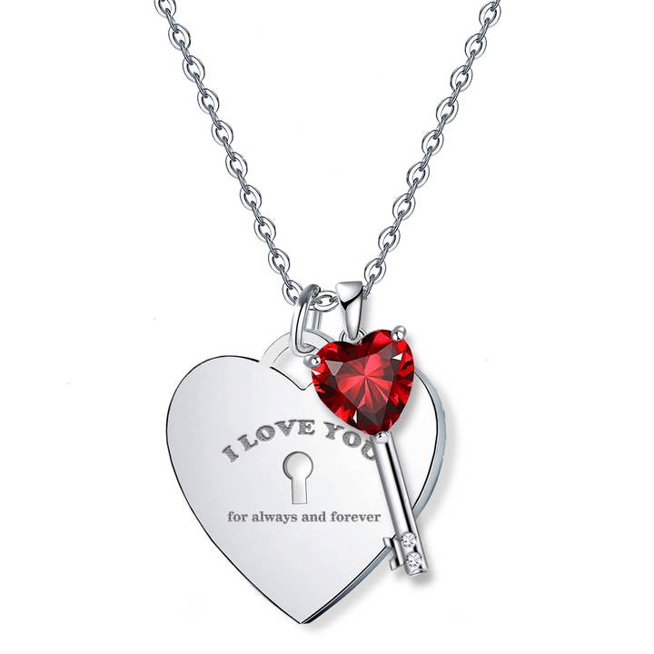 Love Key and Engraved Word Heart Pendant Necklace for wholesale by Sephla