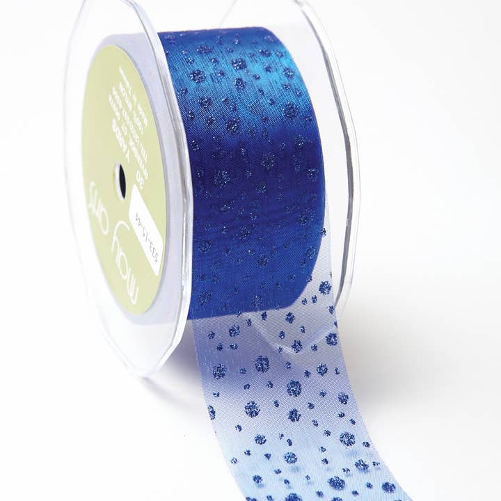 May Arts Ribbon - Wholesale Ribbon - Gift Wrapping - 1.5" Royal Blue Glitter Dots Sheer Organza Ribbon