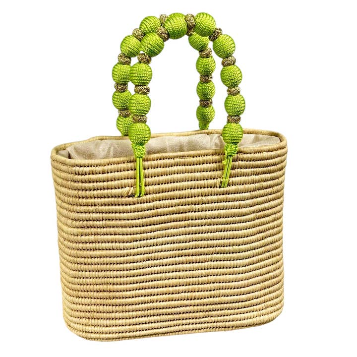 MIRAMAR Store - Wholesale Beach Bag - Handcrafted Raffia Bag with Green Beaded Handle