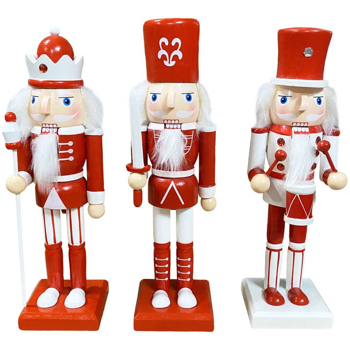10" Red and White Nutcracker, 3 asst. for wholesale by Santa’s Workshop Inc.