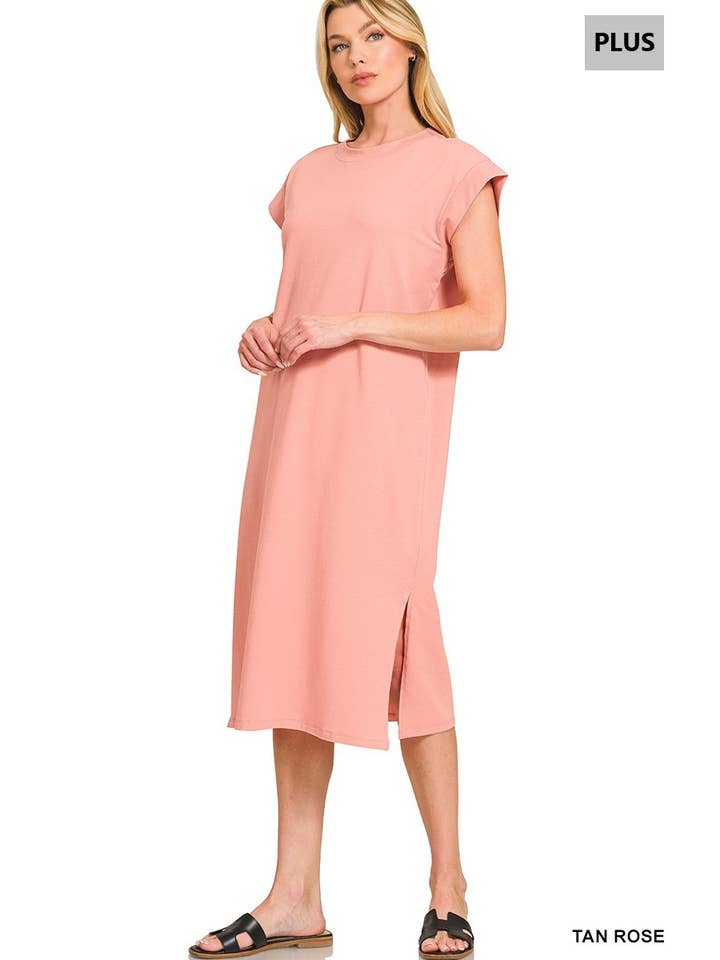 Vanilla Monkey - Wholesale Dress - Women's - Plus Round Neck Short Sleeve Midi Dress5