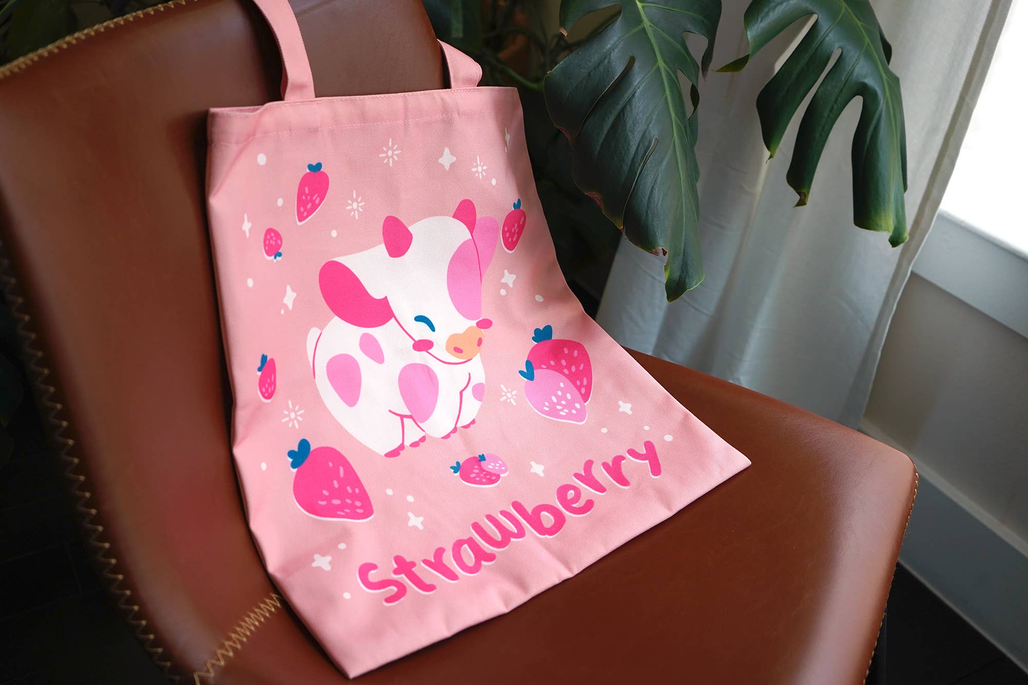 The Moonborn - Wholesale Tote Bag - Women's - Strawberry Pink Cow Tote Bag9