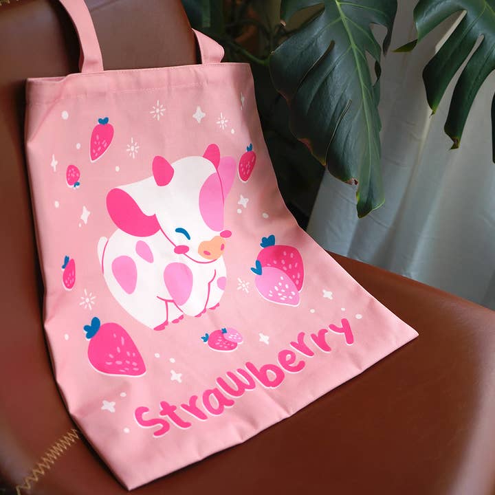 The Moonborn - Wholesale Tote Bag - Women's - Strawberry Pink Cow Tote Bag9
