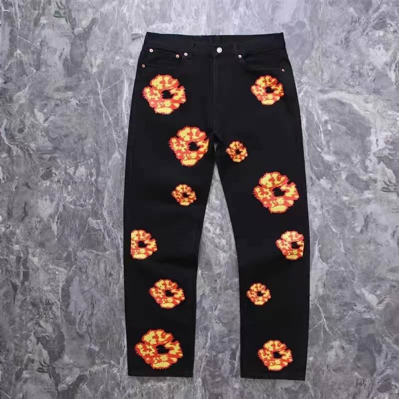 Tourtiwi - Wholesale Jeans - Men's - Flame Kapok Print Jeans Couples Unisex Trousers Straight1